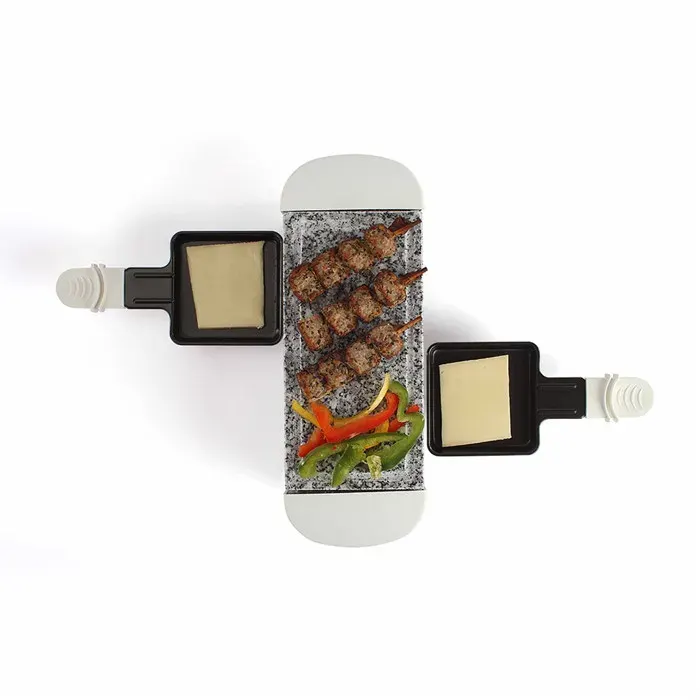 Appareil à raclette blanc 2 personnes + 2 caquelons - 350W - plateau amovible en granite DOC156W-NEW