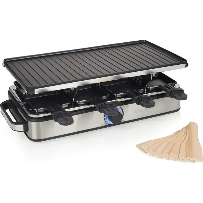 Appareil À Raclette Deluxe Pour 8 Personnes Plaque Réversible Grill Et Pierre À Cuire 42 X 21 Cm Thermostat Intégré Fini[PE514]