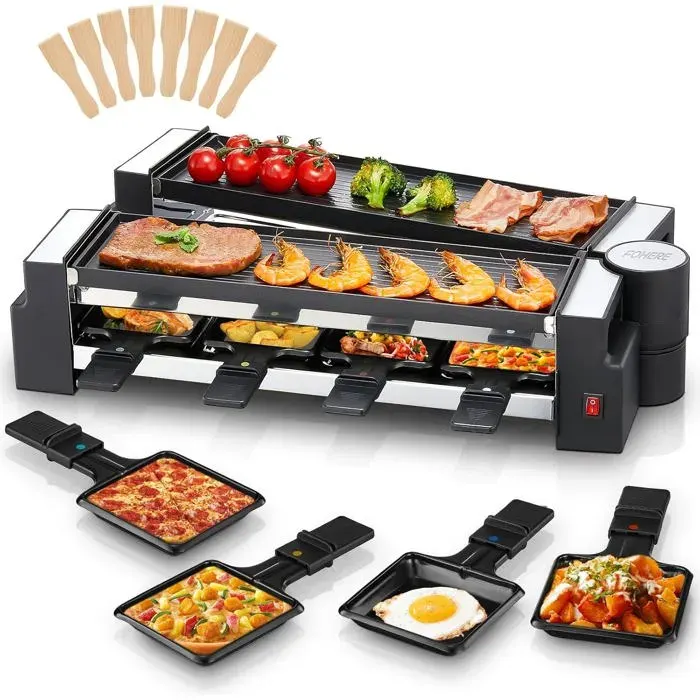 Appareil à raclette - DIANE CONFORT - Parent - 8 personnes - 1400 W - Plaque réversible antiadhésive rotative
