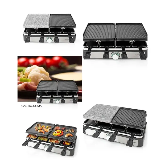 Appareil à raclette - GASTRONOMA - 3 en 1 - 1400W - 8 personnes - Surface 42x23 cm