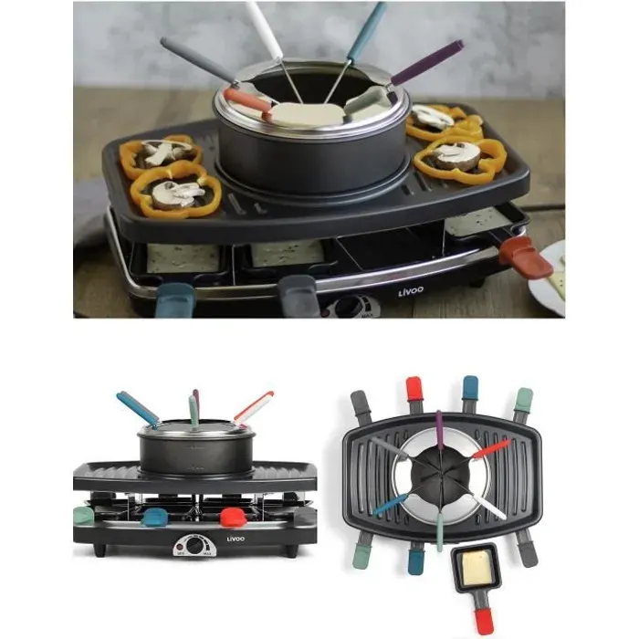 Appareil à raclette gril et fondue et Plaque à griller antiadhésif Convient pour 8 personnes