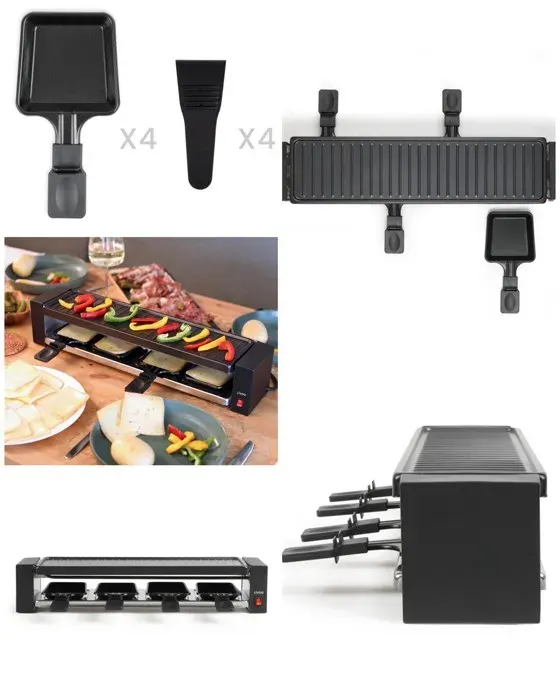 Appareil à Raclette - HQ - 800W - 4 Personnes - Grill Amovible - Revêtement Antiadhésif