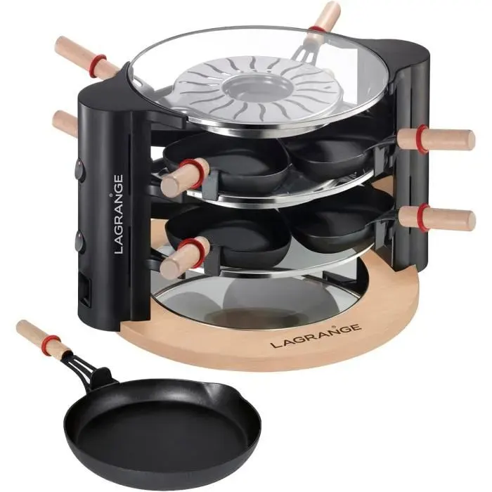 Appareil à Raclette - LAGRANGE - 149011 - 8 poêlons - 1 poêlon à Reblochon - 900 Watts