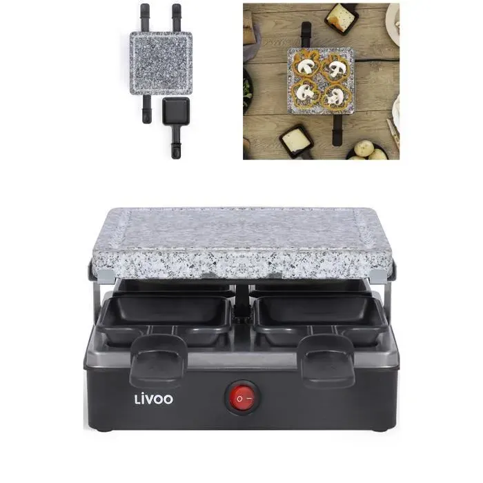 Appareil à raclette - LIVOO - 4 personnes - 600W - Revêtement anti-adhésif - Pieds antidérapants