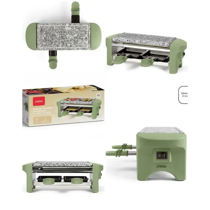Appareil à Raclette - LIVOO - Duo 2 personnes - 350W - Plateau en granite - Antiadhésif sans PFAS