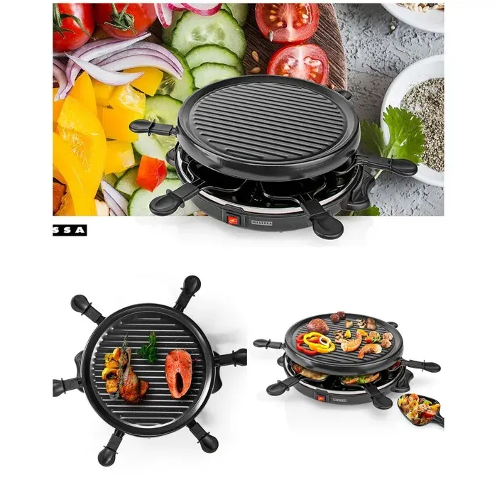 Appareil à raclette - MELISSA - Set Raclette/Gourmet - 6 personnes - 800 W - Plaque 29 cm amovible — coloris Noir