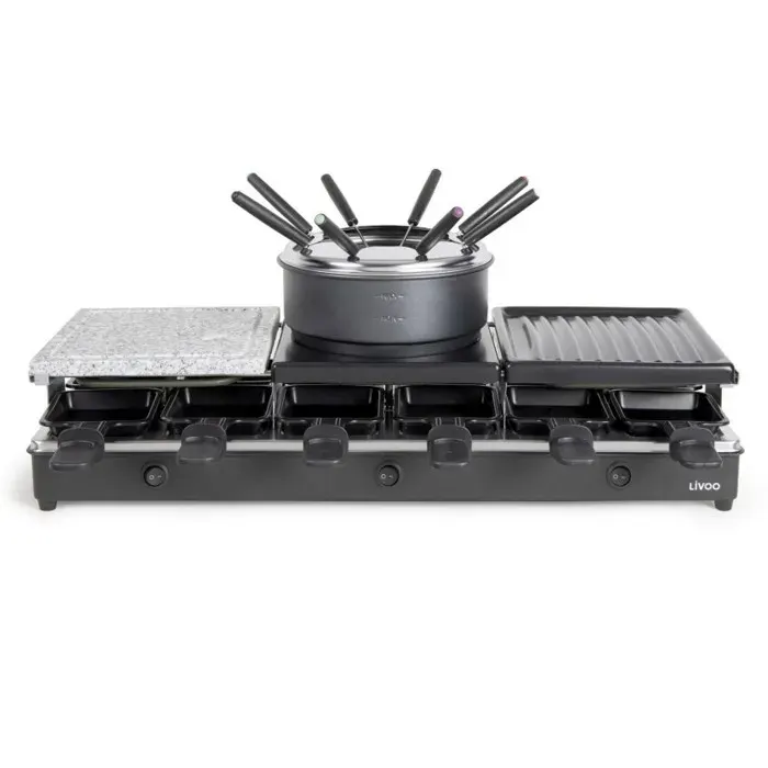 Appareil à raclette multifonction - LIVOO - 5 en 1 - 12 personnes - 1650W - 585x21 cm