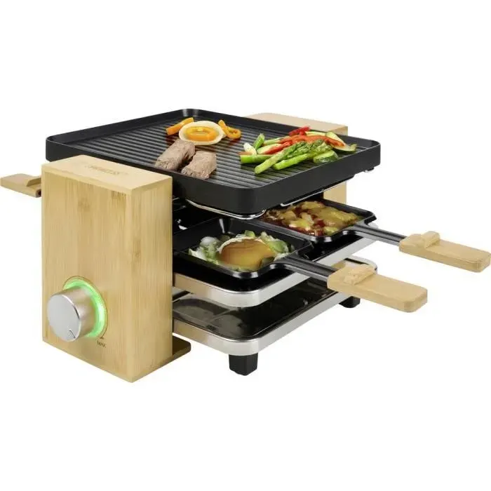 Appareil à raclette - PRINCESS - Pure 4 - 4 poêlons - Revêtement anti-adhésif - Bambou