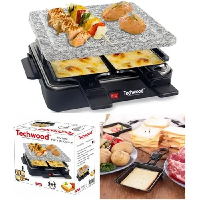 Appareil à raclette - TECHWOOD - 4 personnes - 600W - Revêtement anti-adhésif - Poignées isolantes