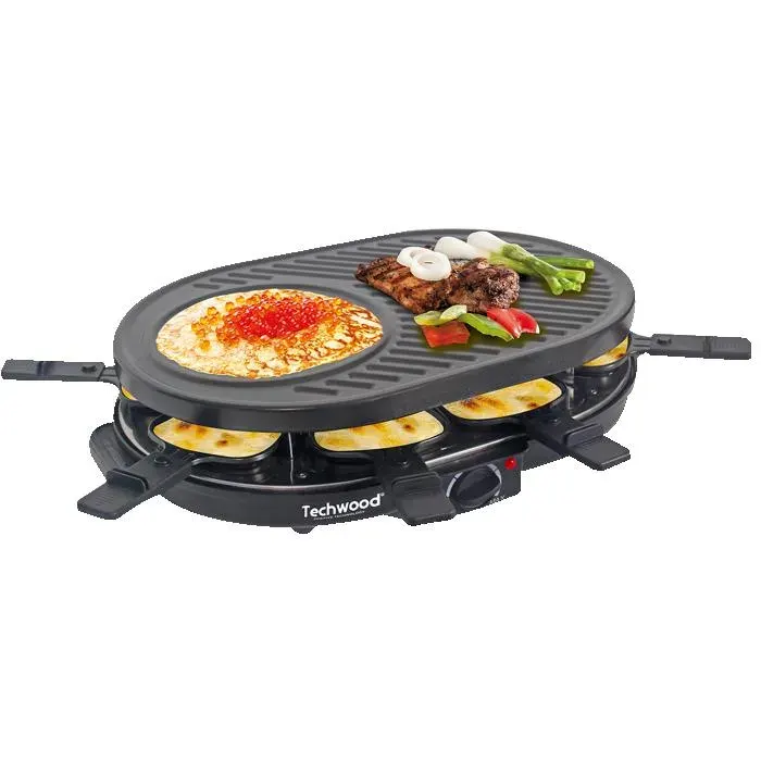 Appareil à Raclette Techwood TRA-8140 - Grill & Crêpière 8 personnes 1200-1400W Coloris Noir