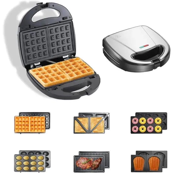 Appareil À Sandwich Avec 6 Plaques Interchangeables Grille-Pain À Sandwich 750 W Gaufrier Antiadhésif Pour Petit-Déjeuner[PE428]