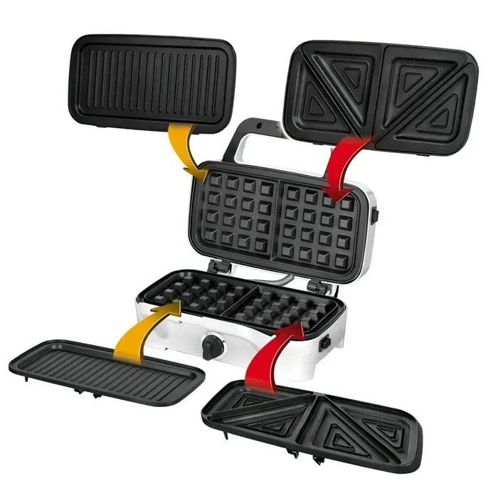 Appareil à Sandwich maker 3 en 1 Plaques Interchangeables Gaufrier Grille MPM MOP-33M 1200W Noir
