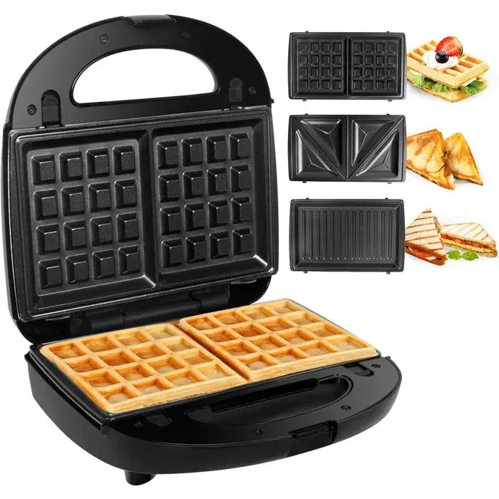 Appareil à Sandwichs - GOTOLL - Gaufrier 3 en 1 - 750W - Plaques Remplaçables - Antiadhésif