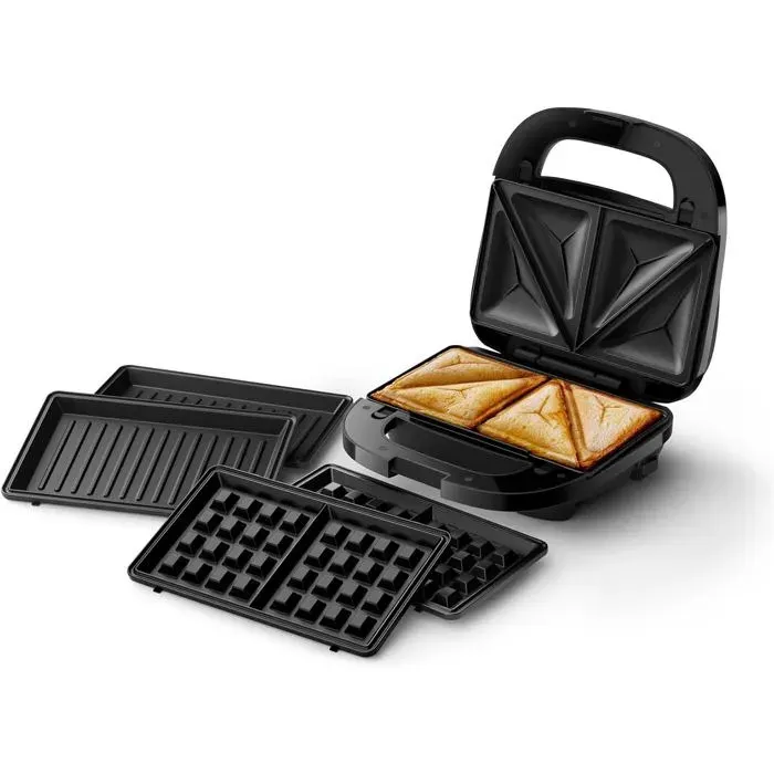 Appareil à sandwichs – Plaque de cuisson antiadhésive. Découpe et scellage. Noir - Livraison gratuite