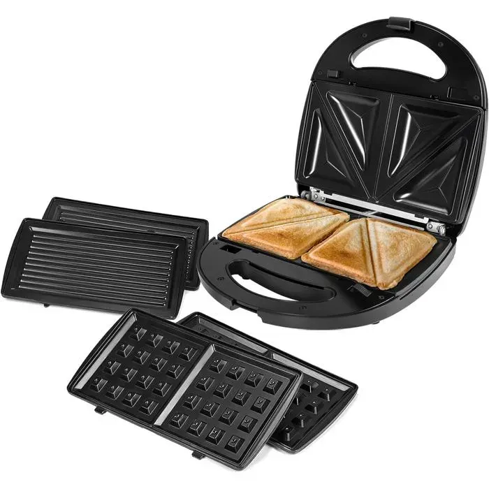 Appareil Croque Monsieur 3 En 1 750W Gauffrier Multifonctions Avec Revêtement Antiadhésif Appareil PaniniTempérature Automatique