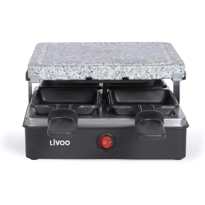 Appareil Raclette DOC242 4 Personnes 600W Grill Avec Pierre De Granite Amovible Revêtement Antiadhésif Nettoyage Facile