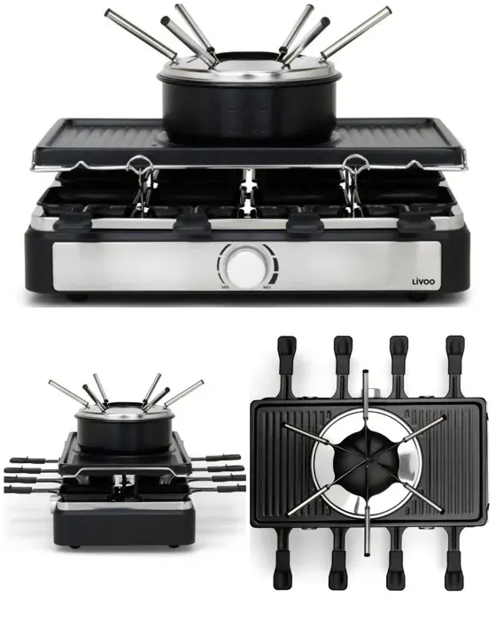 Appareil Raclette - HQ - 1400W - 8 personnes - Grill amovible - Thermostat ajustable
