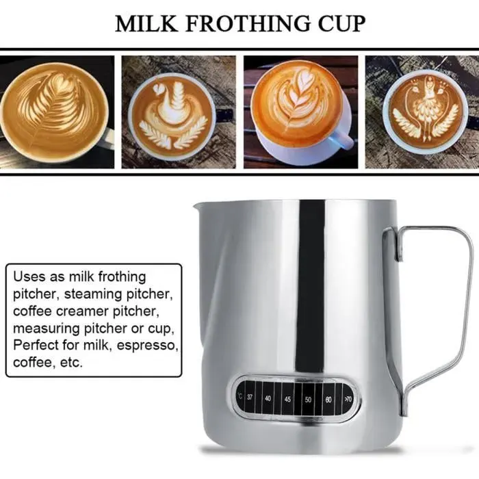ARAMOX Pichet à mousser le lait en acier inoxydable Tasses de tasse de café expresso de pichet de moussage de lait dacier