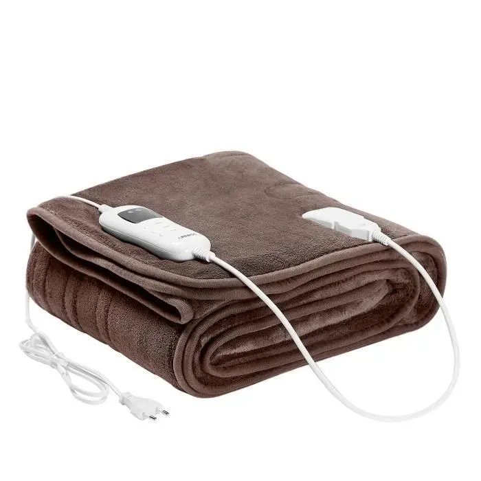 AREBOS Couverture chauffante 180x130 cm Lavable en Machine Arrêt Automatique minuterie 9 Niveaux de Chauffage Marron