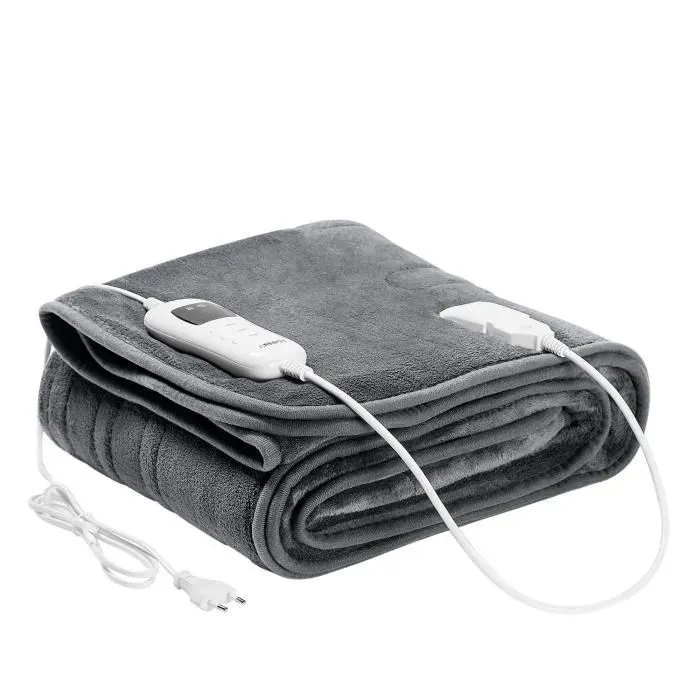 AREBOS Couverture chauffante 200x180 cm Lavable en Machine Arrêt Automatique minuterie 9 Niveaux de Chauffage Gris