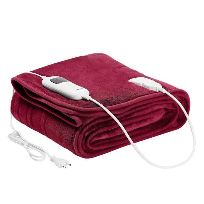 AREBOS couverture chauffante 200x180cm lavable en machine arrêt automatique 9 niveaux de chauffage Bordeaux