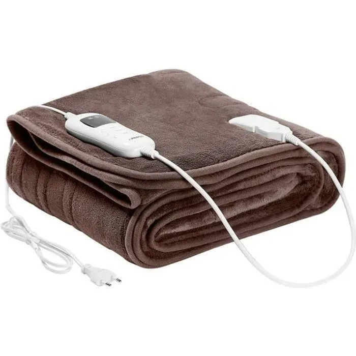 AREBOS couverture chauffante 200x180cm lavable en machine arrêt automatique 9 niveaux de chauffage Marron