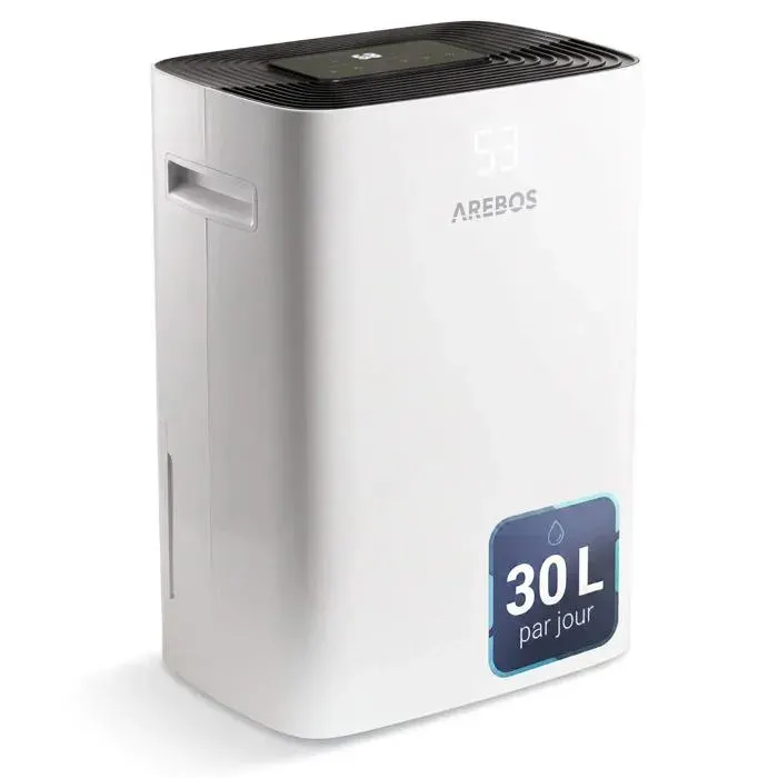 AREBOS Déshumidificateur 30 L/jour 27–37 m² 3 Modes Réservoir 42 L Séchage du linge Écran tactile