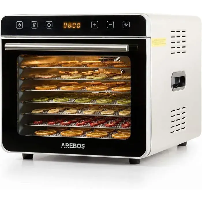 AREBOS Déshydrateur Alimentaire 700 W 19 L – 8 Grilles Inox Température Réglable 35–85 °C Minuterie 24 h Écran Tactile LED