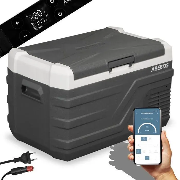 AREBOS Glacière compresseur 26 l Glacière électrique congeler et garder au chaud Réfrigérateur jusquà -20 °C Noir