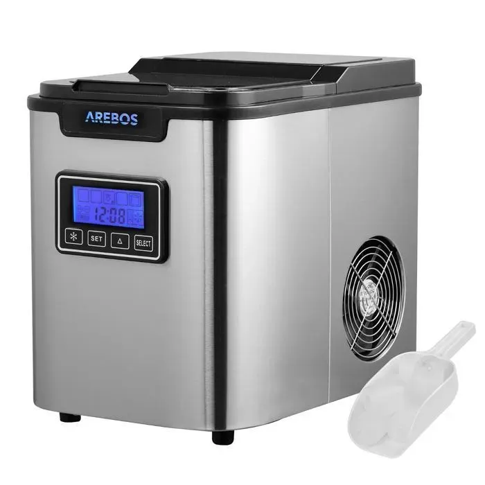 AREBOS Machine à glaçons 22L - 12kg/24h 3 tailles de glaçons écran LCD minuterie fonction auto-nettoyage acier inoxydable