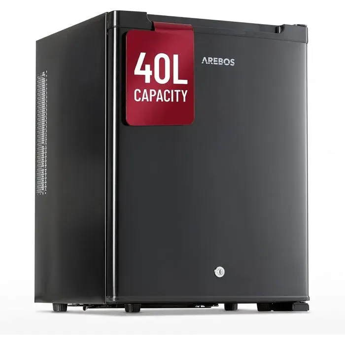 AREBOS Mini-réfrigérateur 40 L verrouillable avec éclairage LED et réglage de la température Noir