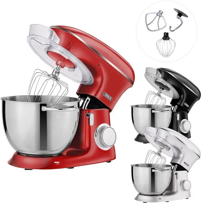 AREBOS Robot Pâtissier Professionnel 1500W Rouge Robot de Cuisine Multifonction XXL Bol dAcier Inoxydable 8 Litres