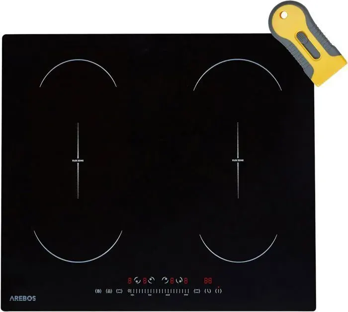 AREBOS Table de cuisson à induction 7200 W 4 plans de cuisson avec 2 doubles zones flexibles