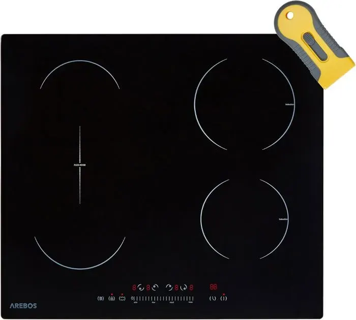AREBOS Table de cuisson à induction 7200 W 4 plans de cuisson avec 2 zones flexibles 59 cm Autonome avec Sensor Touch minuterie