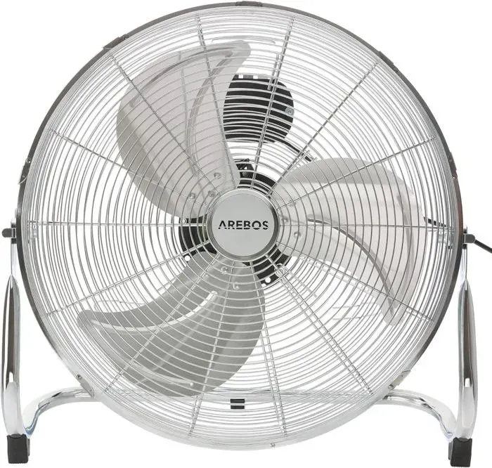 AREBOS Ventilateur de sol 46cm 120 W 18 pouces 3 niveaux de vitesse angle dinclinaison réglable Argenté