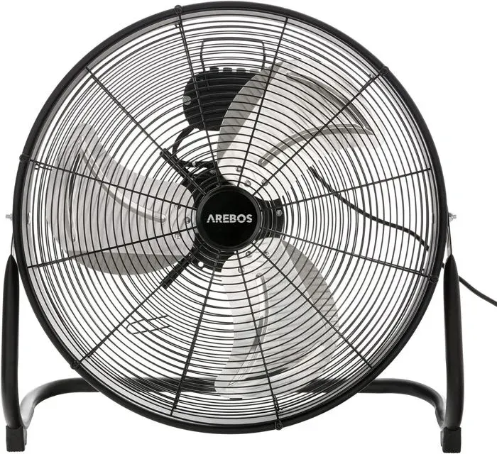 AREBOS Ventilateur de sol 50cm 120W 20 pouces 3 niveaux de vitesse angle dinclinaison réglable Noir