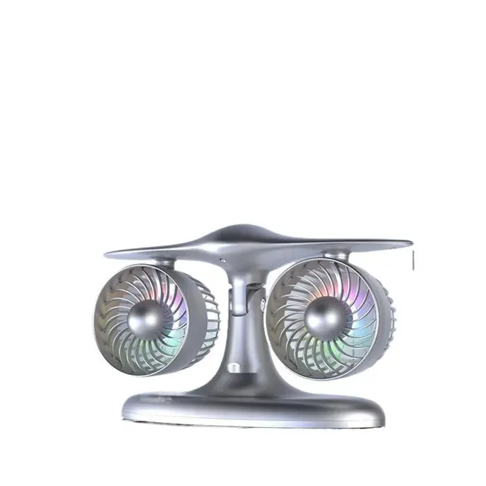 Argent Ventilateur de bureau avion LED RGB double turbine rechargeable 3 vitesses silencieux lumières dambiance oscillant
