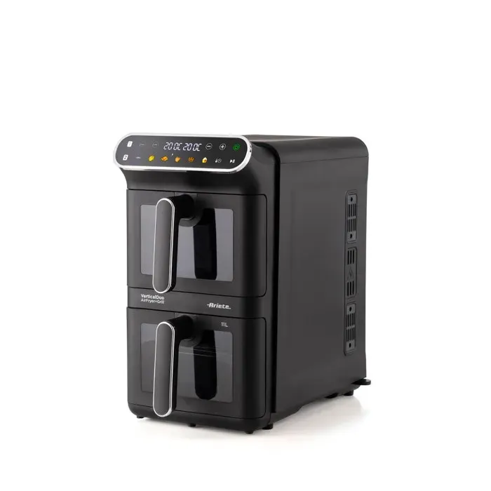 Ariete Friggitrice ad Aria Doppia Verticale 4640 Air Fryer Vertical DUO 11L 2460W 6 Programmi Funzione Sync Dual Grill Nera