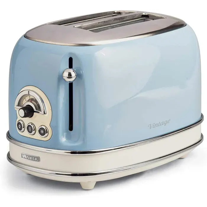 ARIETE Grille-pain 2 fentes 815W Acier Bleu Vintage Retro Thermostat 6 positions