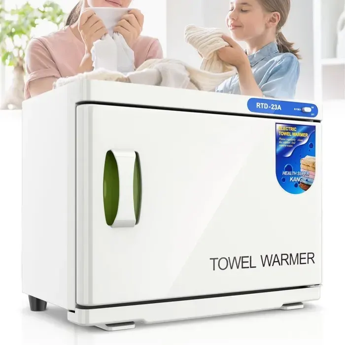 Armoire Chauffe-Serviettes 23 L Chauffage à 360° Chauffe-Serviettes Professionnel avec Double Plateau pour Salon de Coiffure Spas