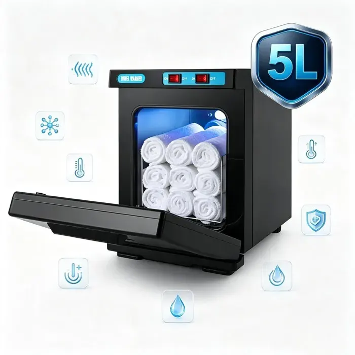 Armoire Désinfection UV+Ozone 5L Chauffage 176°F (80°C) en 10min Inox 6-8 Serviettes Pro: Spa Coiffeur Institut