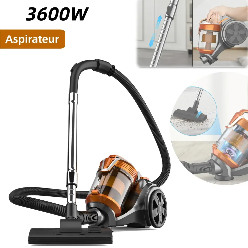 Aspirateur 3600 W aspirateur domestique 15 000 PA brosse de dépoussiérage 2 en 1 moteur à haut rendement