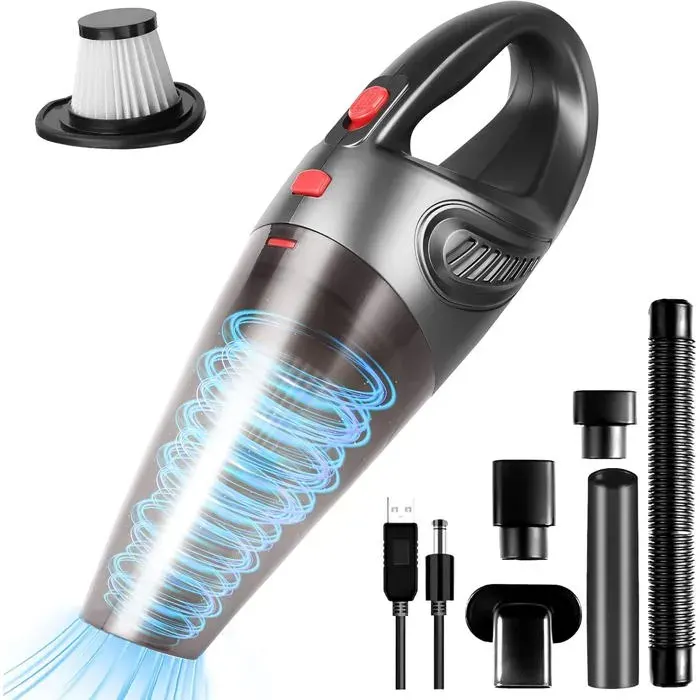 Aspirateur à Main 120W 8500Pa Rechargeable Mini Aspirateur Voiture sans Fil avec Filtre Lavable Buses et Maison