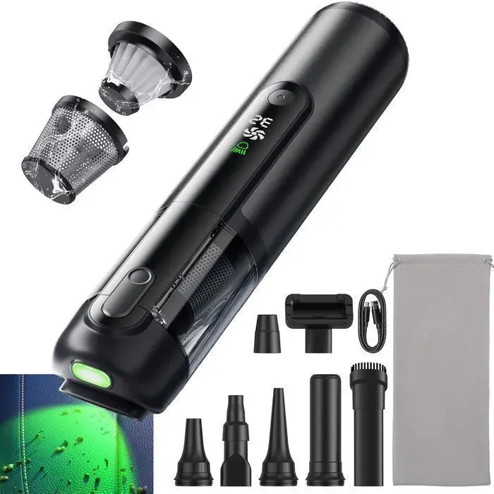 Aspirateur à Main KOTEZU 16500Pa 4-en-1 Aspirateur Voiture Puissant Sans Fil avec LED pour PC Maison Voiture Bureau et Canapé