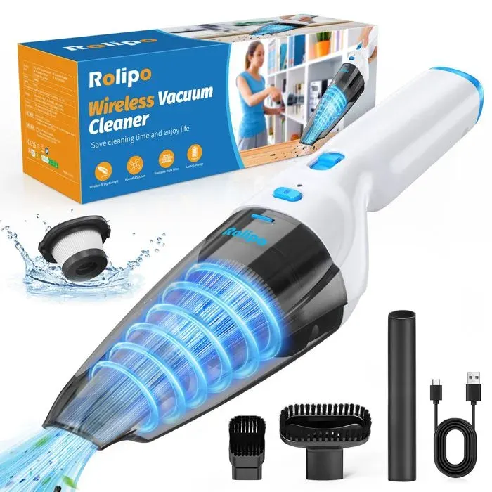 Aspirateur à main - ROLIPO - USB Rechargeable - 9500Pa - Batterie 2000mAh - Autonomie 20 min