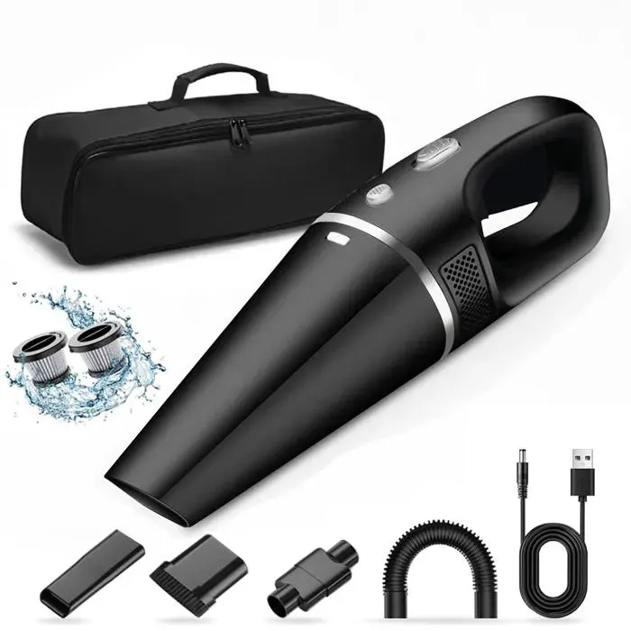 Aspirateur à Main sans Fil 120 W Aspirateur Voiture Puissant Silencieux USB Rechargeable Batterie 2×2000mAh