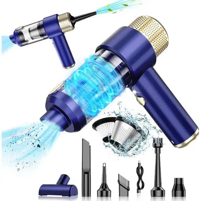 Aspirateur à main sans fil 12000 PA 4 en 1 avec 2 filtres HEPA lavables pour voiturecuisinemaison et nettoyage des poils