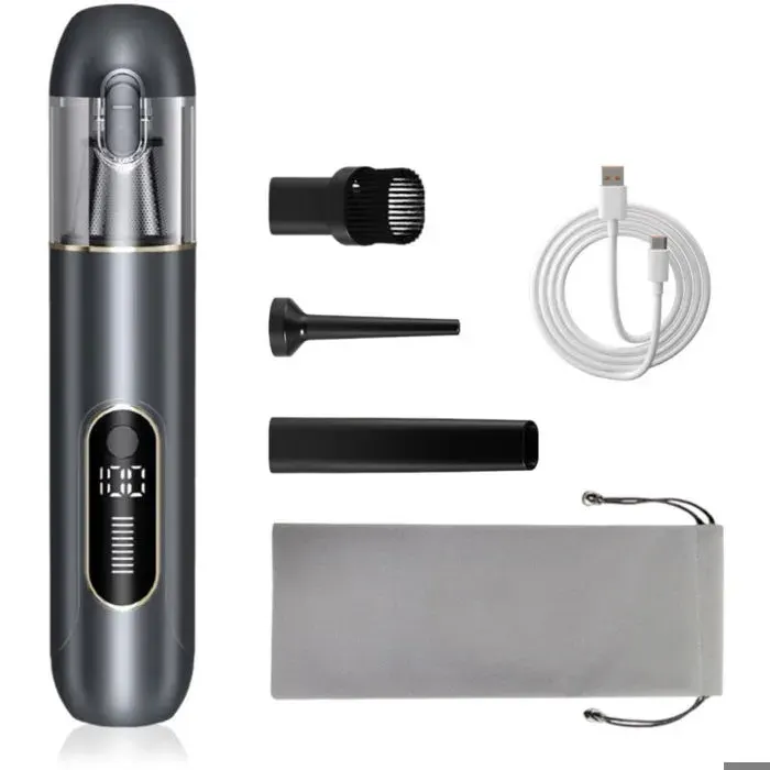 Aspirateur à main sans fil 13000 Papour auto PC canapé et maison. Nettoyage des fissures fonction soufflage batterie 1800 mAh.