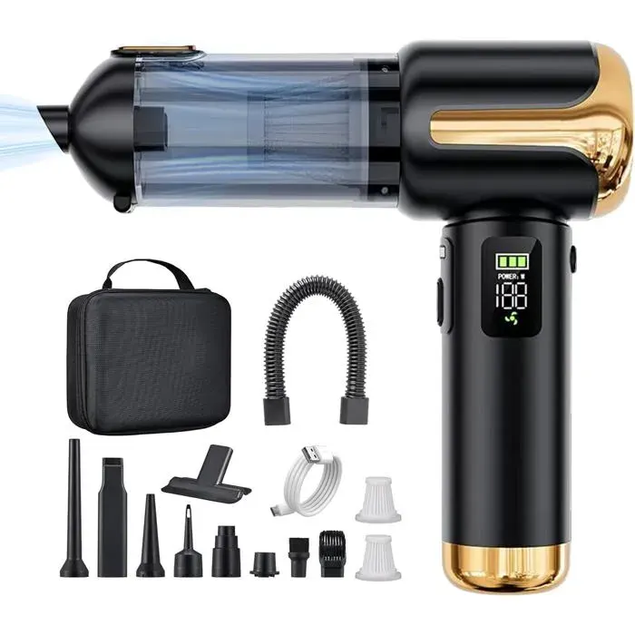 Aspirateur à Main Sans Fil 27000 Pa Lyiazsoy Rechargeable 6000 mAh HEPA 3 Vitesses Voiture Maison PC Canapé