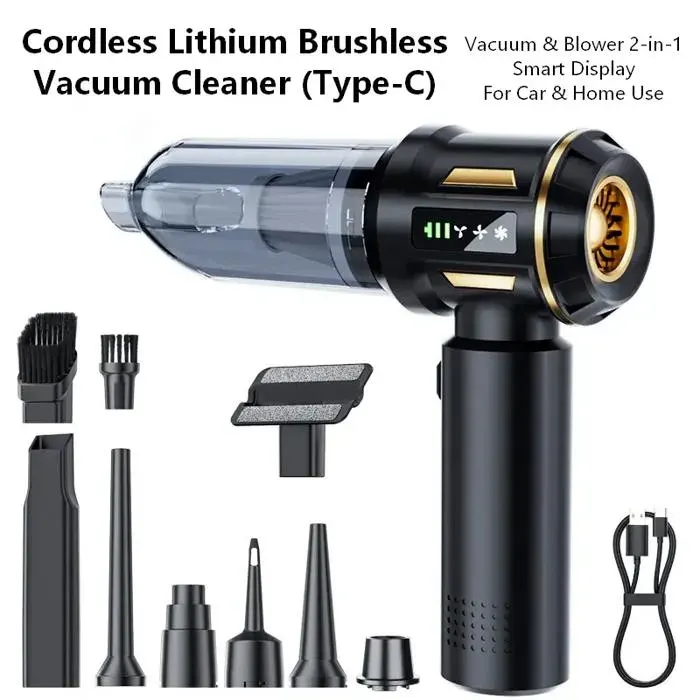Aspirateur à main sans fil 4 en 1 20 kPa aspiration puissante Moteur brushless Type-C Pour voiture et maison